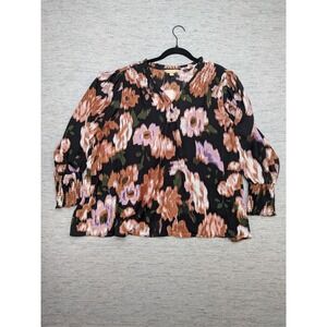 Hope & Harlow Floral Blouse Smocked‎ Cuff Black 3X Dark Romantic Cottagecore